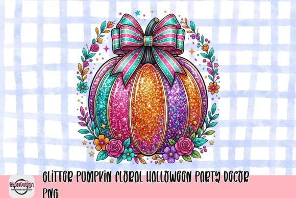 Download Glitter Pumpkin Floral Halloween Party Decor PNG - Halloween Collection