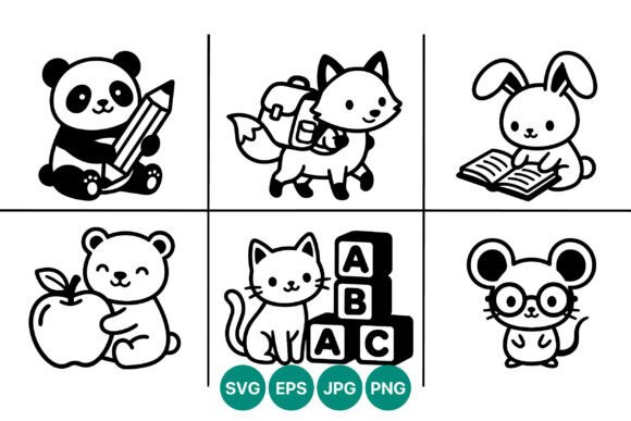Download Cute Kids Animal Line Art Vector - Kids Collection